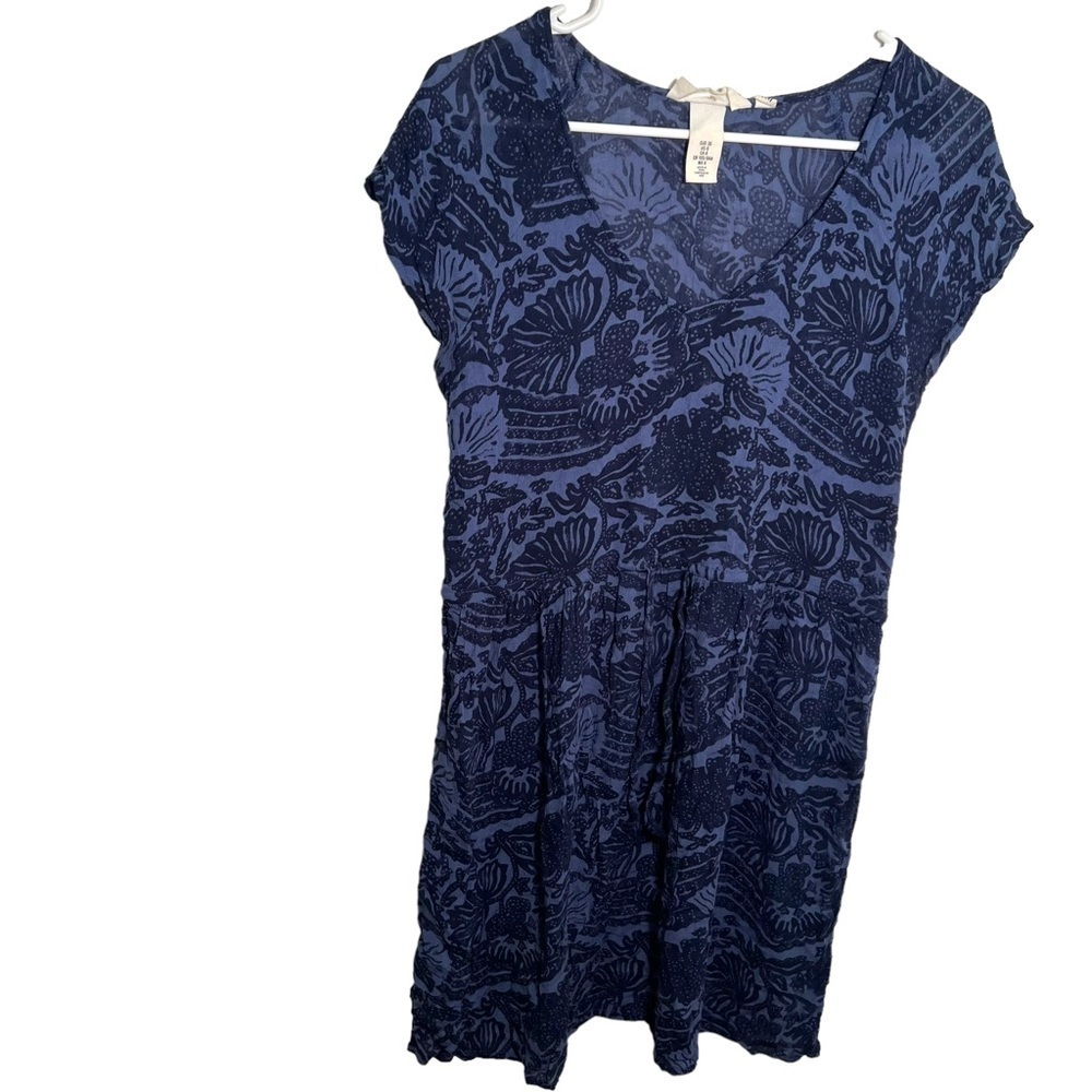 L.O.G.G. H&M Women's Size 6 V-Neck Swing Dress Short Sleeve Blue Nautical Floral
